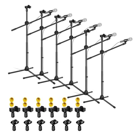 5 Core 5 Core 6 Pack Adjustable Microphone Stand Boom Arm Mic Mount Quarter-turn Clutch Foldable Dual Tripod Holder With 2 Mic Clips Each Audio Vocal Singing Speech Stage Outdoor Activities MS DBL 6PCS MS DBL 6PCS